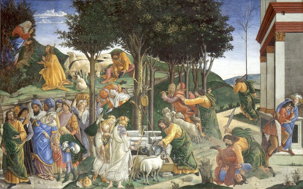 Le prove di Mosè, Botticelli, 1481-82, Cappella Sistina