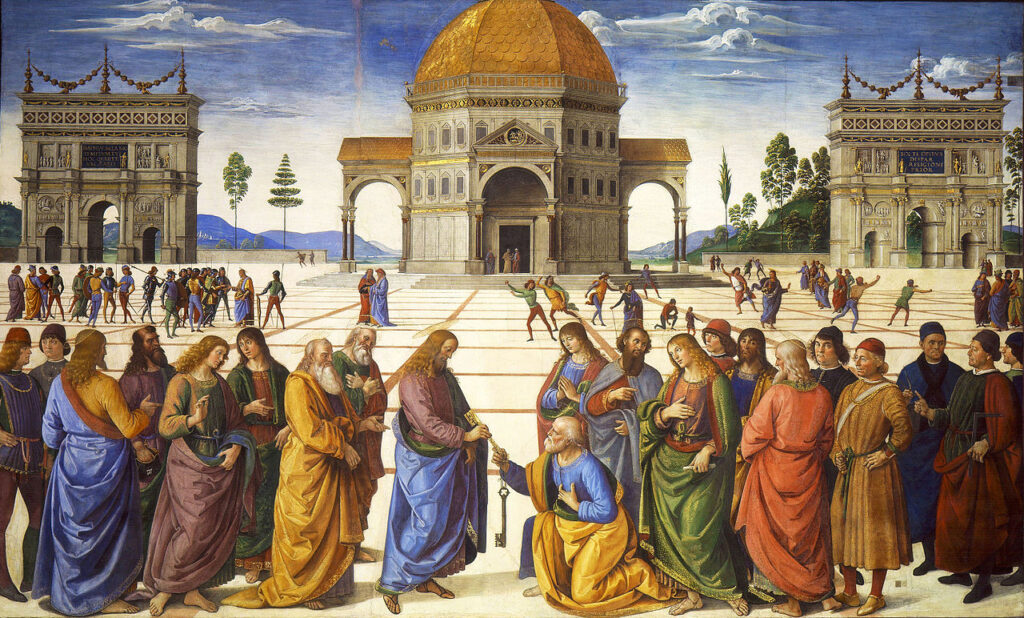 Consegna delle chiavi, Peugino (e Signorelli), 1481-82, Cappella Sistina